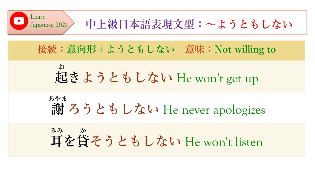 中上級日本語表現文型：～ようともしない